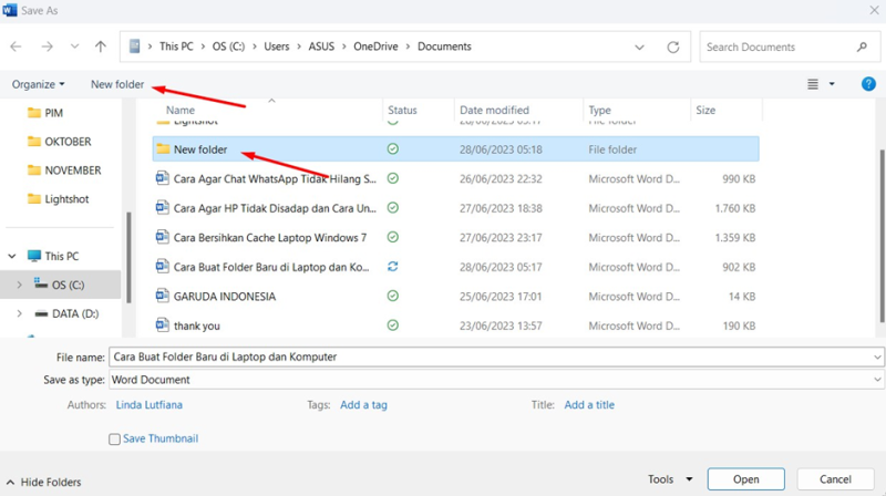 cara membuat folder baru di dokumen laptop