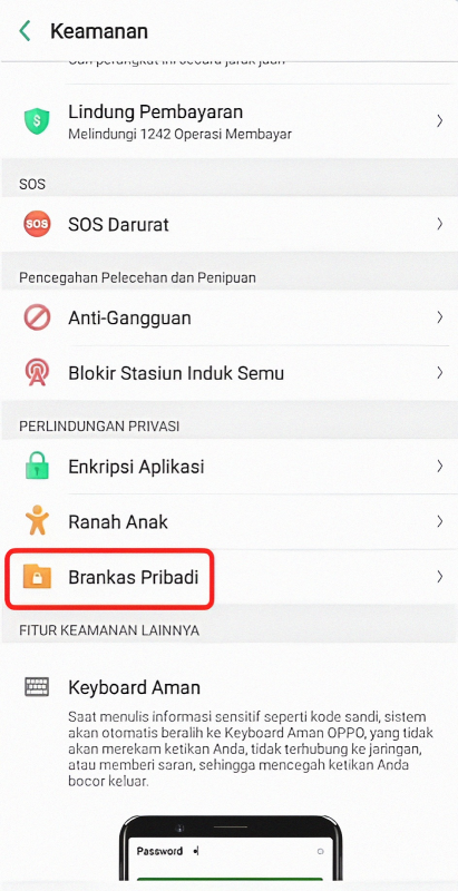 cara membuka Brankas Pribadi di OPPO