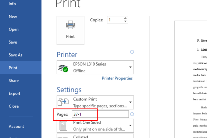 cara print dari halaman belakang Epson L120