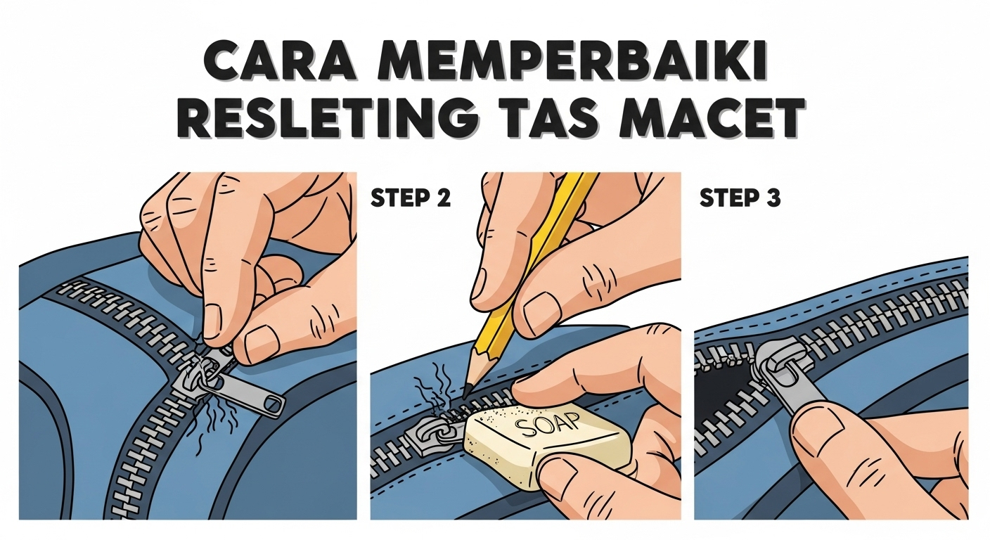 Cara Memperbaiki Resleting Tas Macet